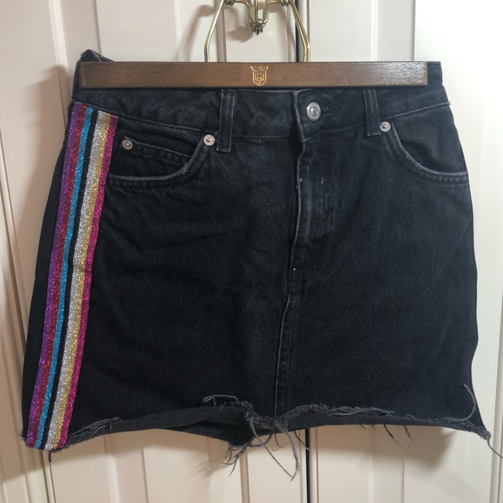 Black Topshop Denim Moto Skirt with Rainbow Detail